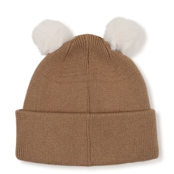 Beige Pom Pom Logo Baby Hat