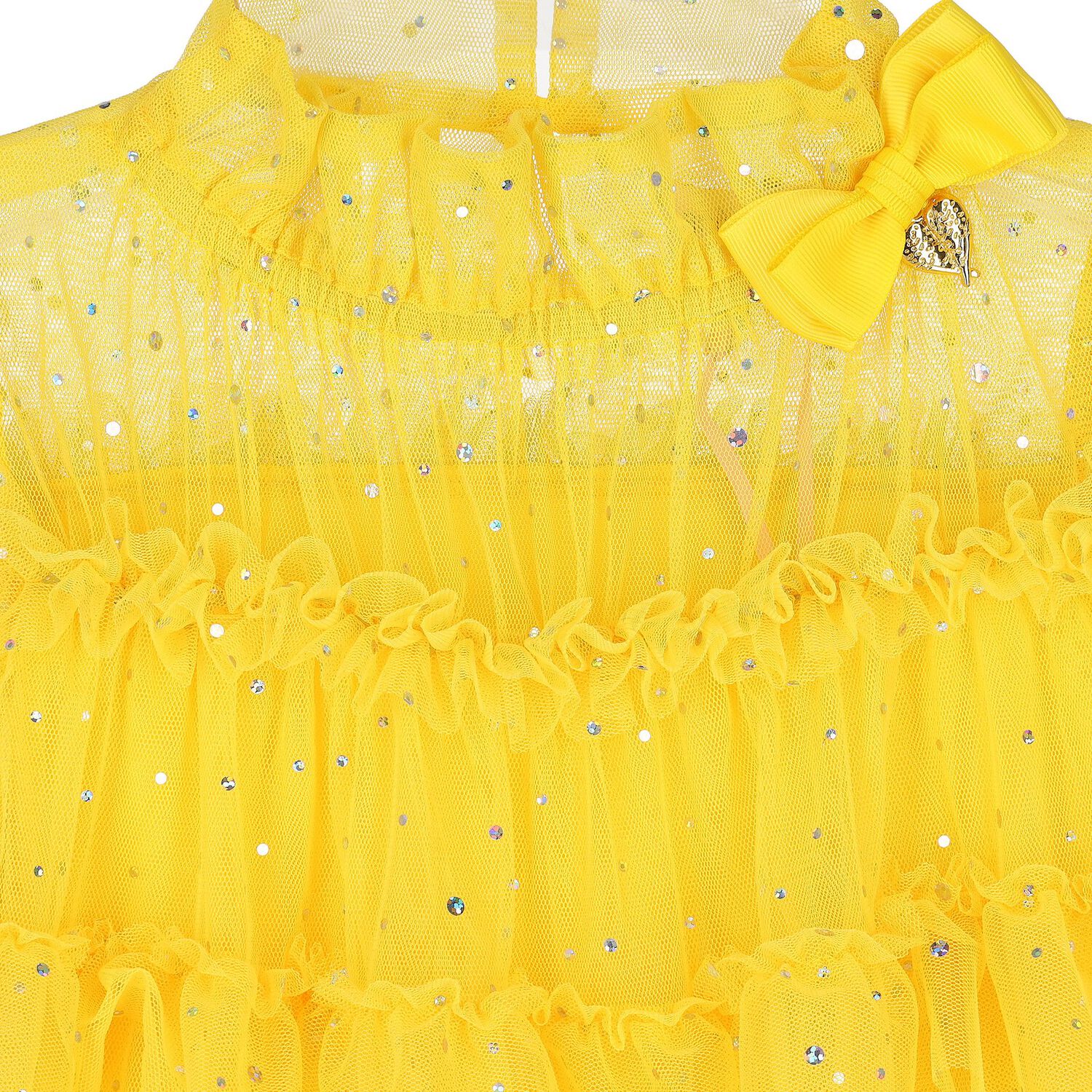 Girls Yellow Embellished Tiered Tulle Dress, 3, hi-res image number null