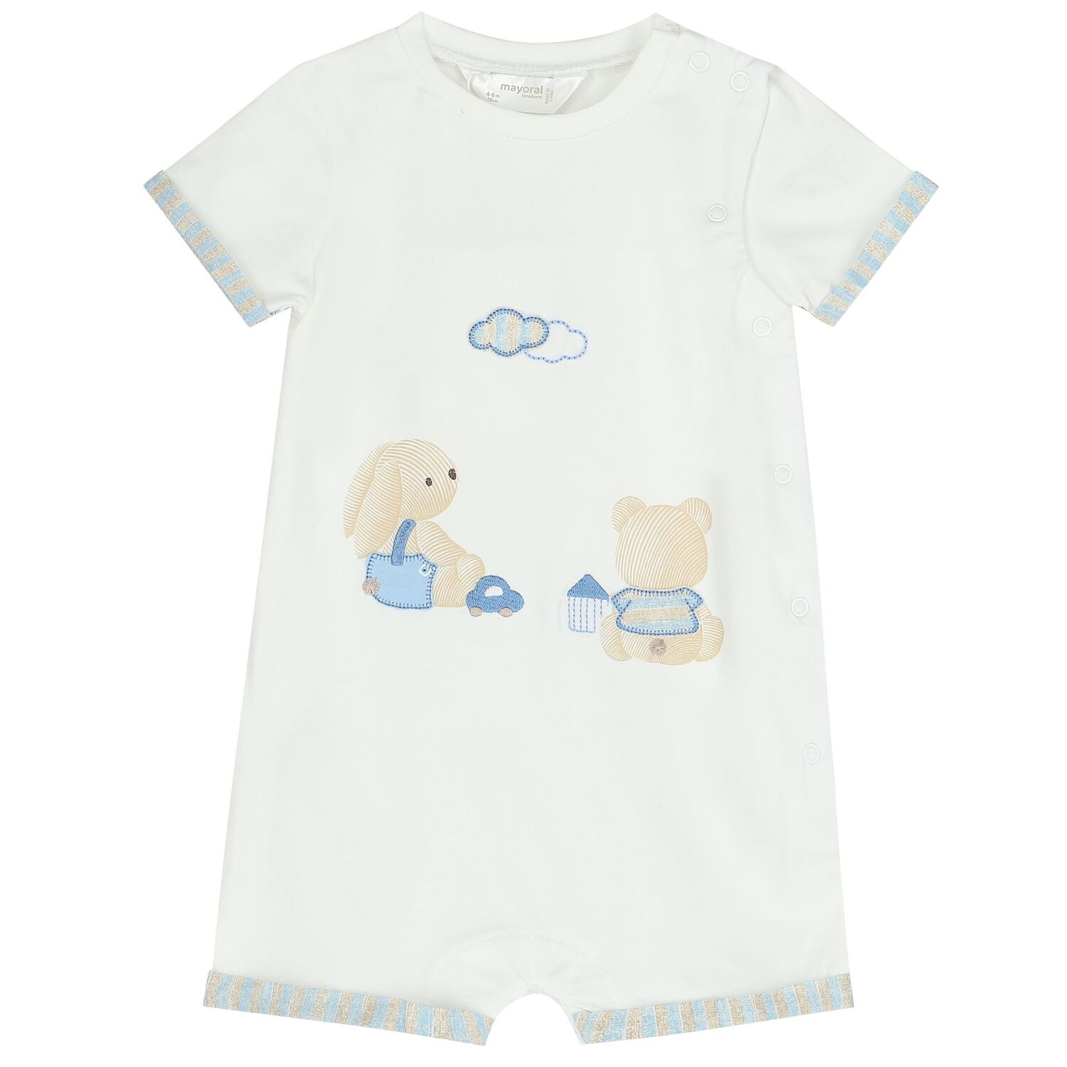Baby Boys White & Blue Rompers ( 2-Pack ), 1, hi-res