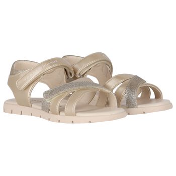 Girls Gold Logo Sandals