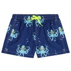Boys Navy Blue Octopus Swim Shorts, 1, hi-res