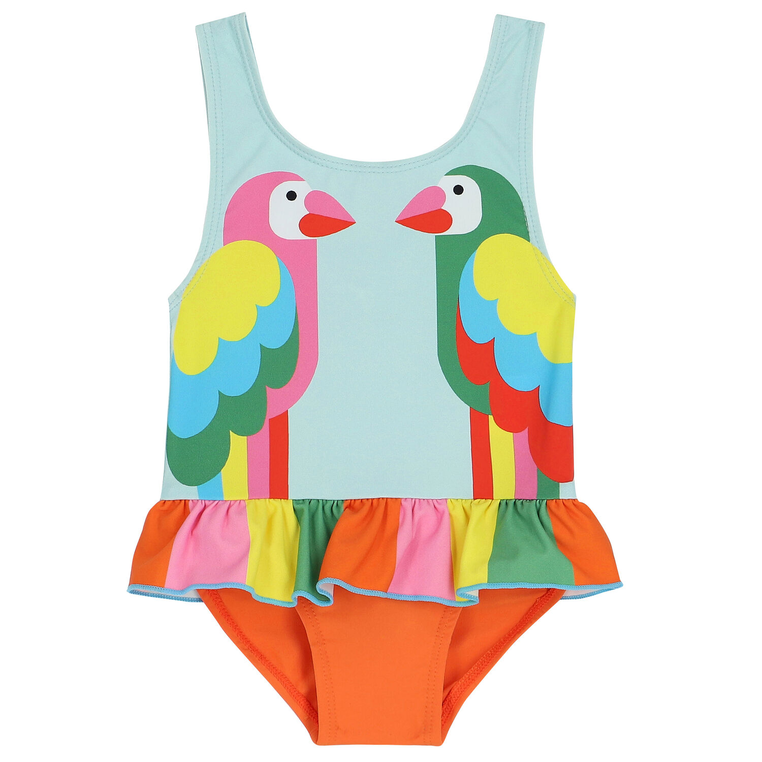 Younger Girls Blue Birds Swimsuit, 1, hi-res