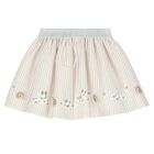Girls White & Beige Striped Skirt Set, 3, hi-res