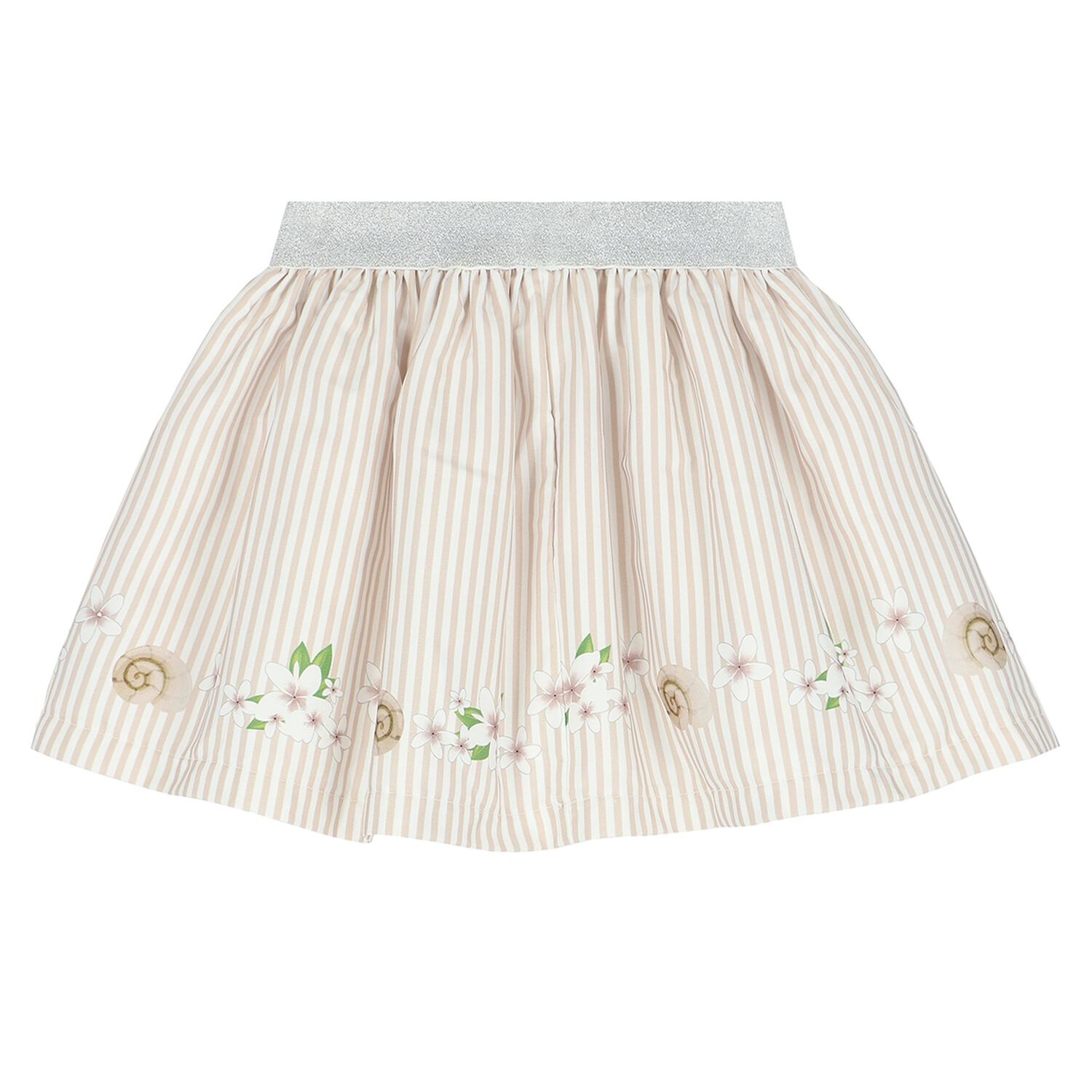 Girls White & Beige Striped Skirt Set, 3, hi-res