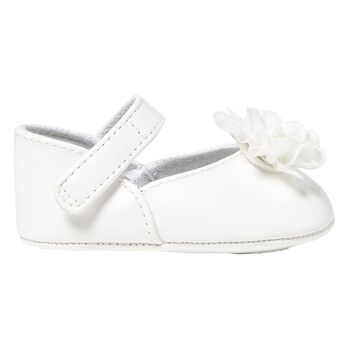 Baby Girls White Flower Pre Walker Shoes