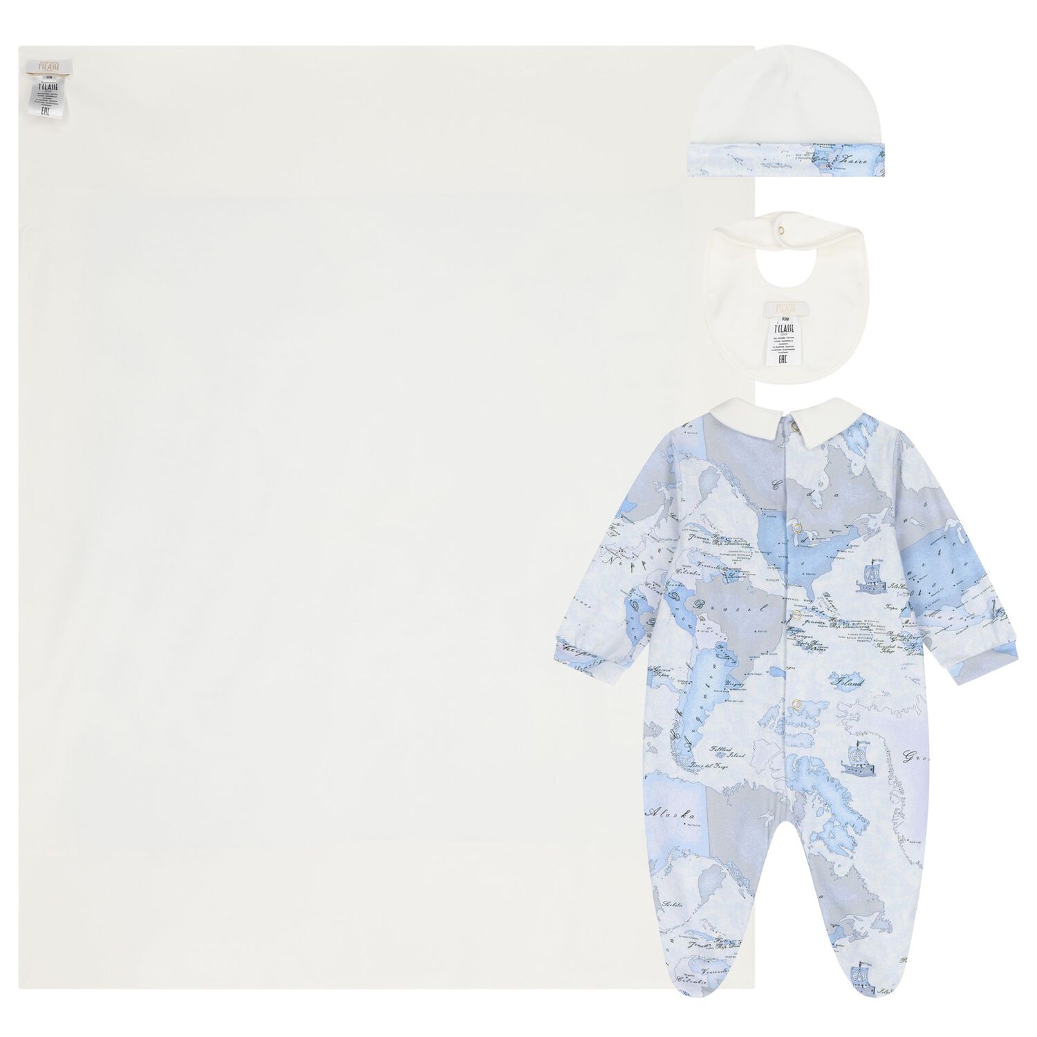 Baby Boys Ivory & Blue Geo Map Babygrow Gift Set, 1, hi-res