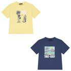 Boys Navy Blue & Yellow T-Shirts ( 2 Pack ), 1, hi-res