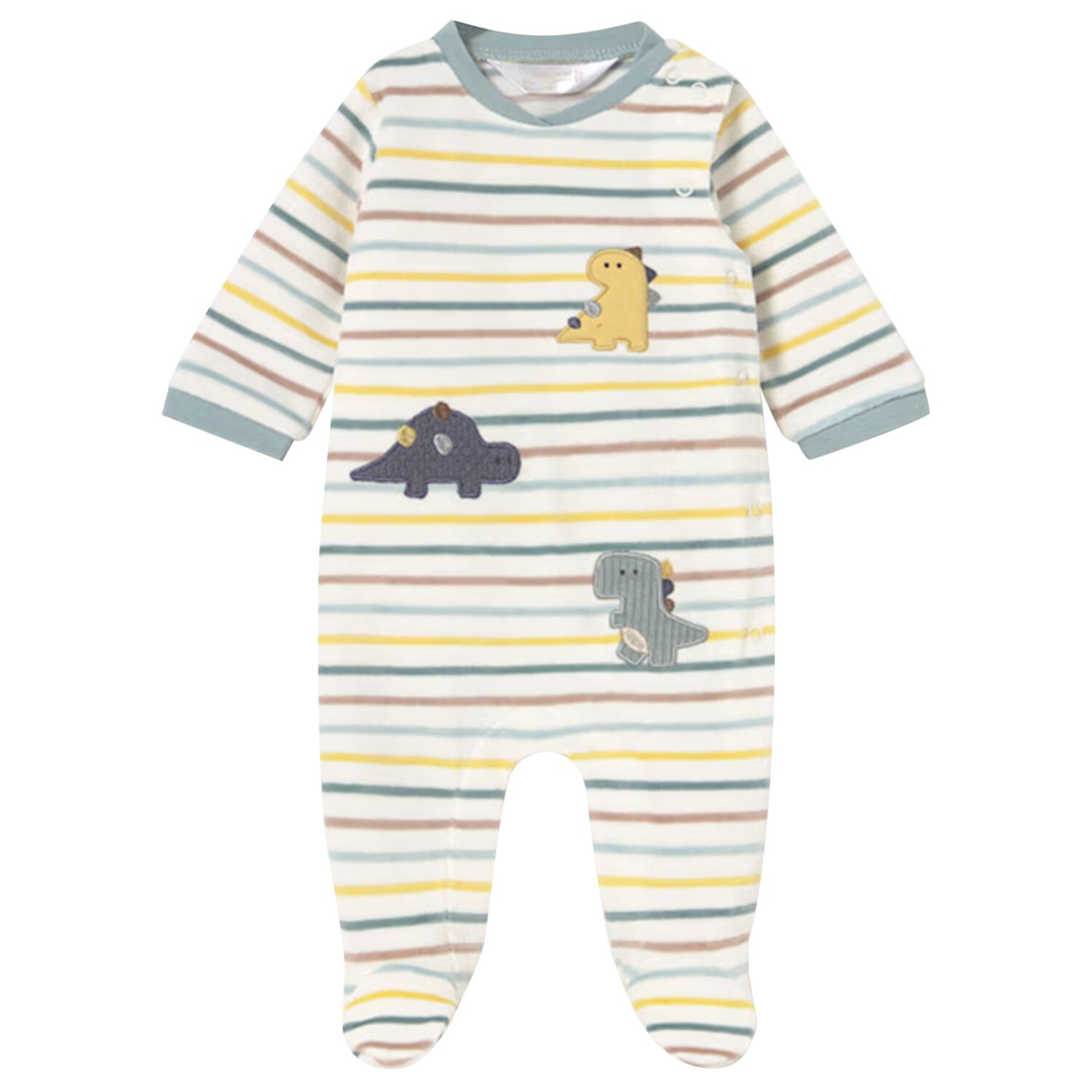 Baby Boys Ivory Striped Dinosaur Babygrow, 1, hi-res