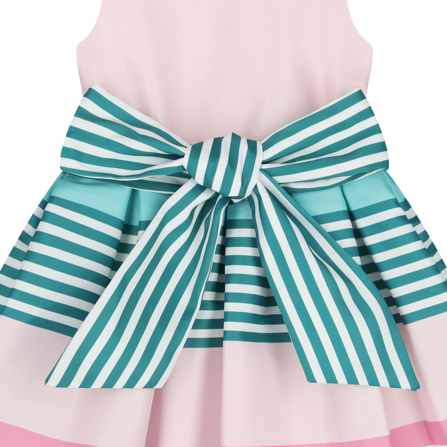 Girls Pink Bow Striped Dress, 1, hi-res