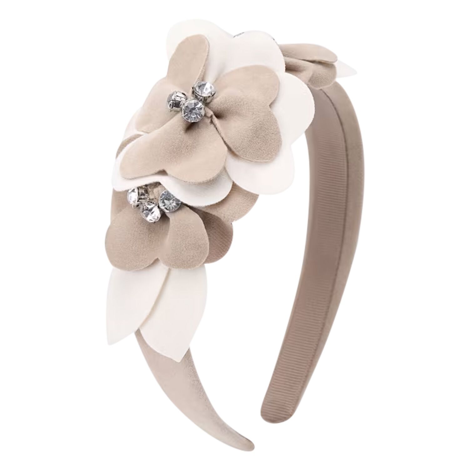 Girls Beige Flowers Headband, 2, hi-res image number null