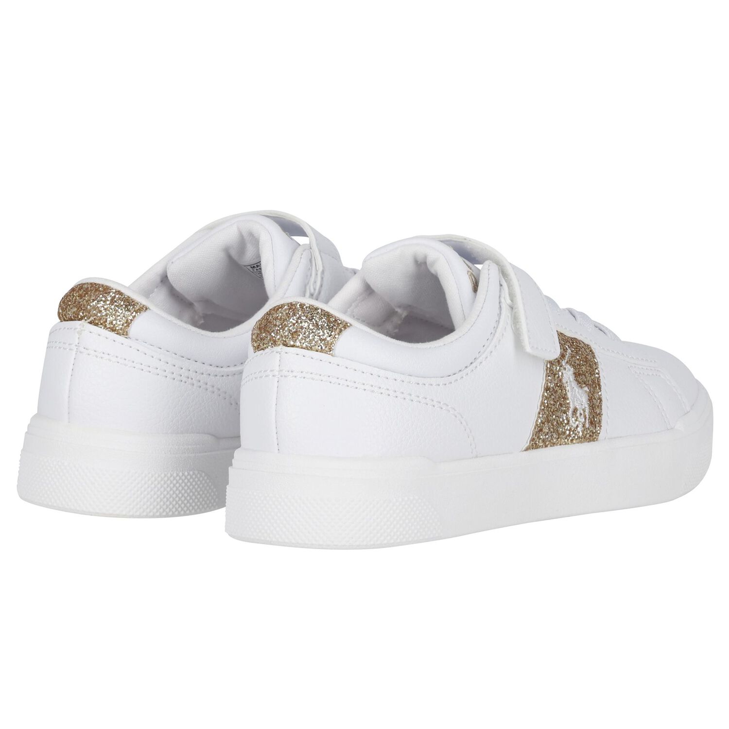Girls White & Gold Logo Trainers, 1, hi-res