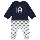 Navy & White Logo Babygrow, 2, hi-res