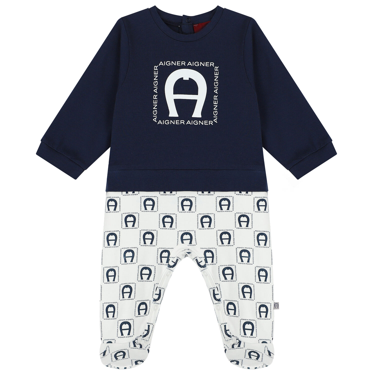 Navy & White Logo Babygrow, 2, hi-res