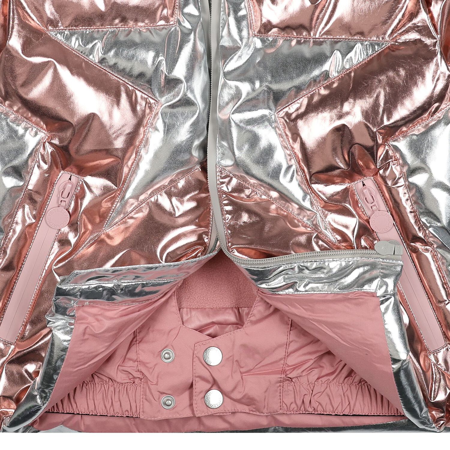 Girls Silver Metallic Star Puffer Jacket, 1, hi-res