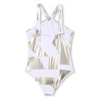 Girls White & Gold Logo Swimsuit, 1, hi-res