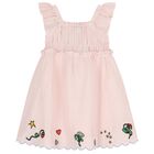 Girls Pink Floral Hem Dress, 1, hi-res