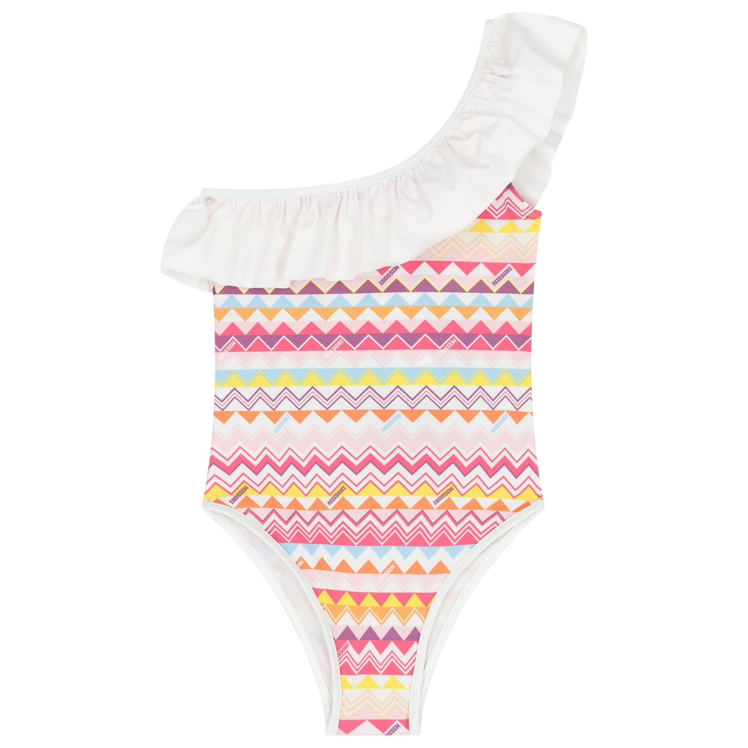 Girls White & Pink Zig Zag Swimsuit, 1, hi-res