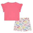 Girls Pink & White Shorts & T-Shirt Set, 2, hi-res