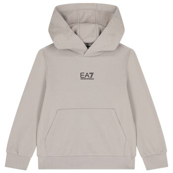 Boys Beige Logo Hooded Top