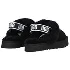 Girls Black Funkette Suede Slippers, 1, hi-res