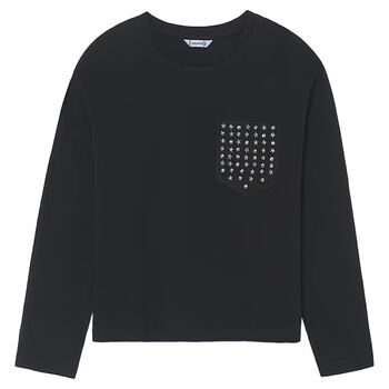 Girls Black Studded Long Sleeve Top