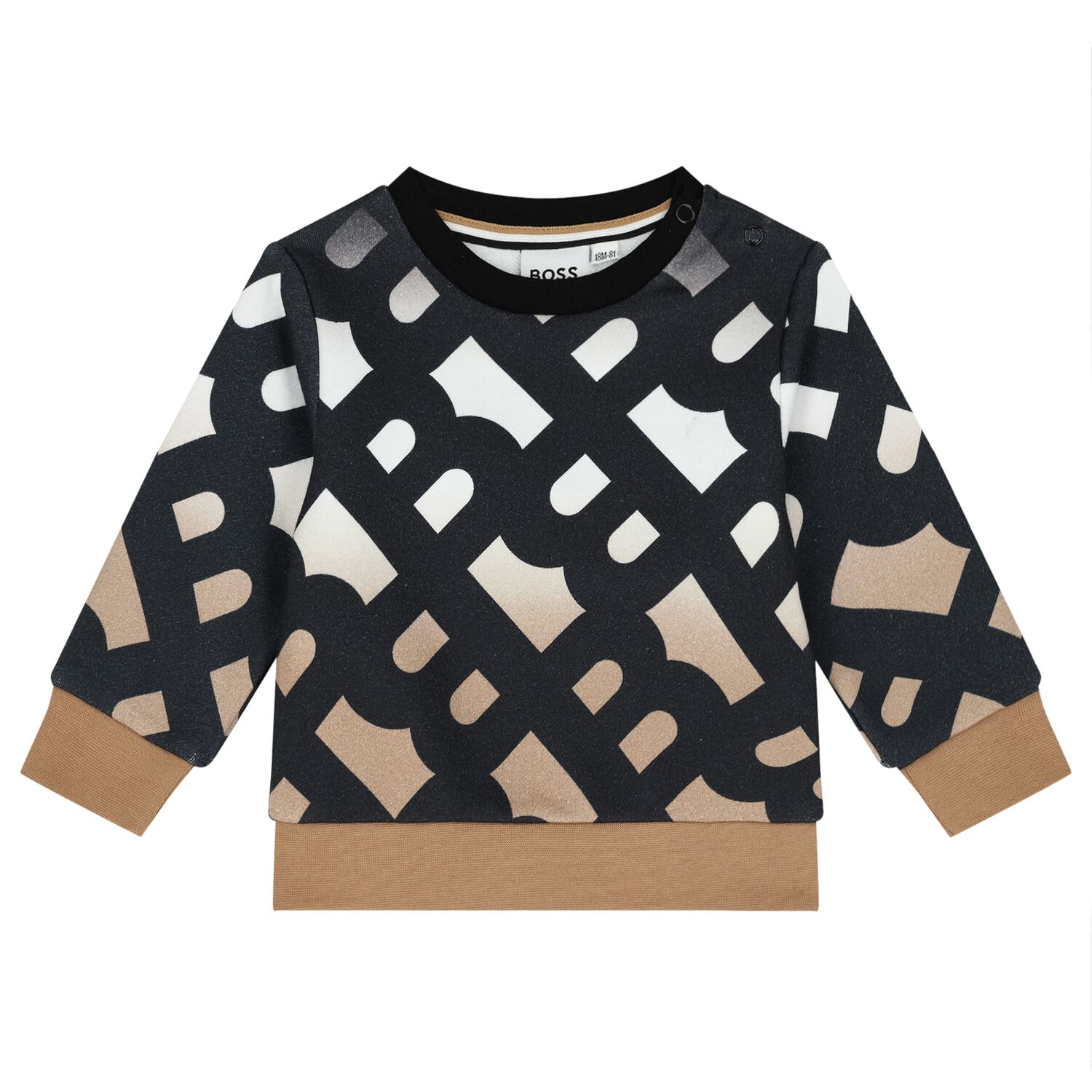 Younger Boys Black & Beige Monogram Sweatshirt, 1, hi-res