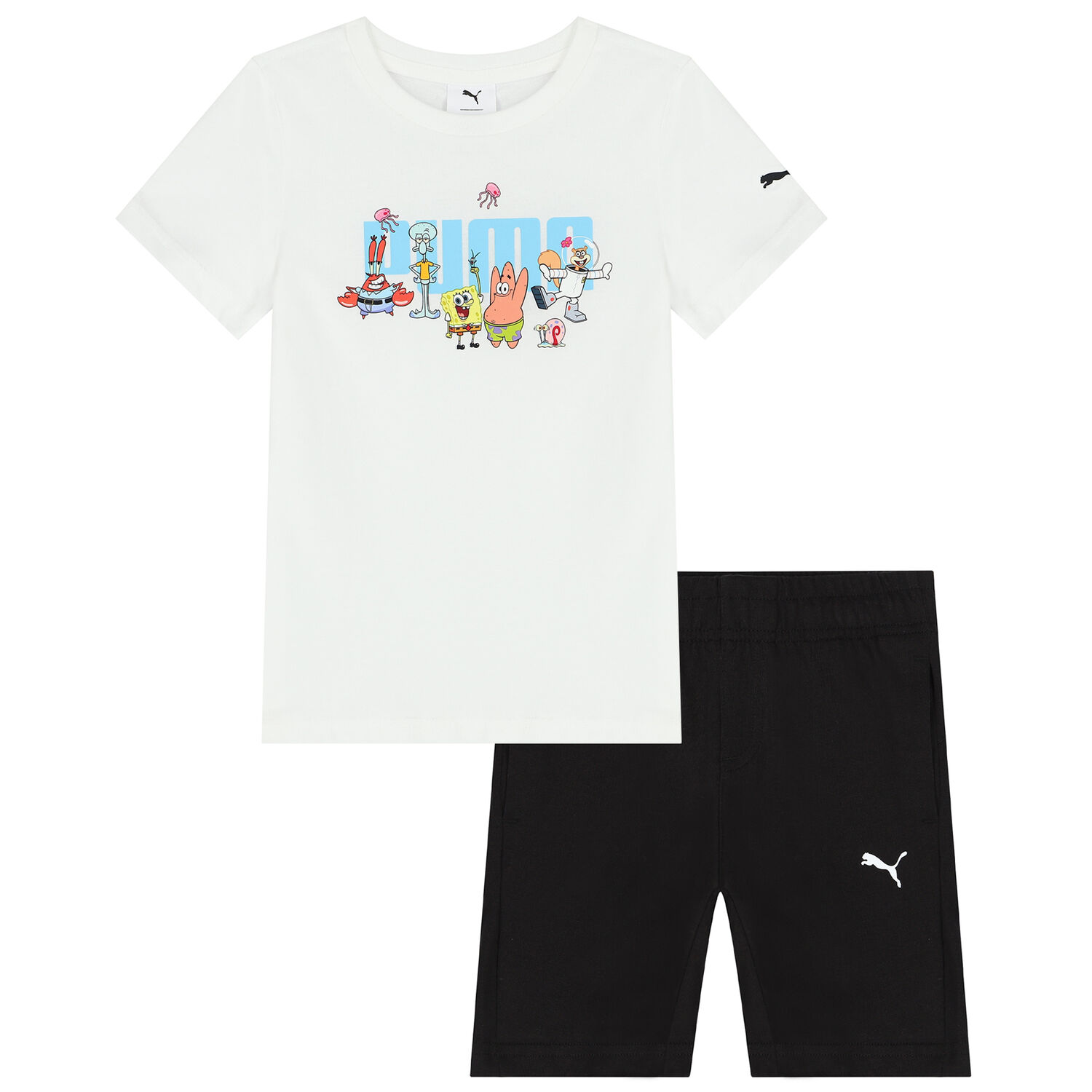 White & Black SpongeBob Logo Shorts Set, 1, hi-res