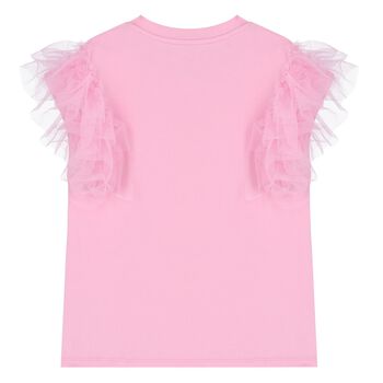 Girls Pink Logo Ruffled T-Shirt