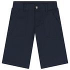 Boys White & Navy Blue Logo Shorts Set, 1, hi-res