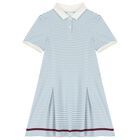 Girls Blue & Ivory Striped Logo Polo Dress, 1, hi-res