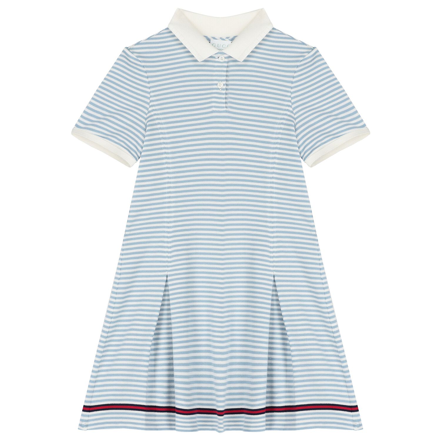 Girls Blue & Ivory Striped Logo Polo Dress, 1, hi-res image number null