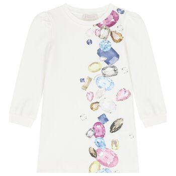 Girls Ivory Jewel Sweatshirt Dress