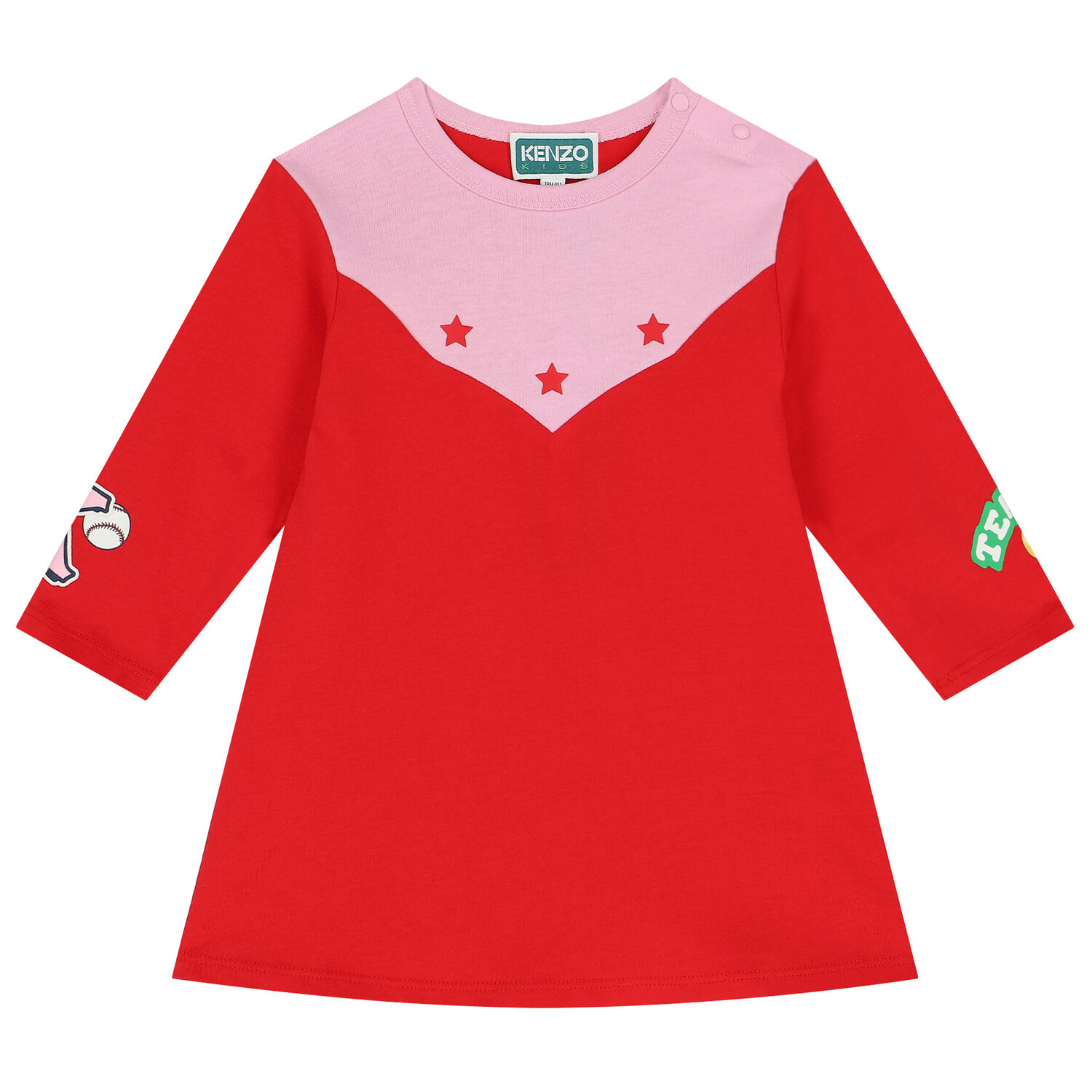 Younger Girls Pink & Red Varsity Logo Dress, 1, hi-res