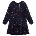 Girls Navy Blue Printed Dress, 1, hi-res