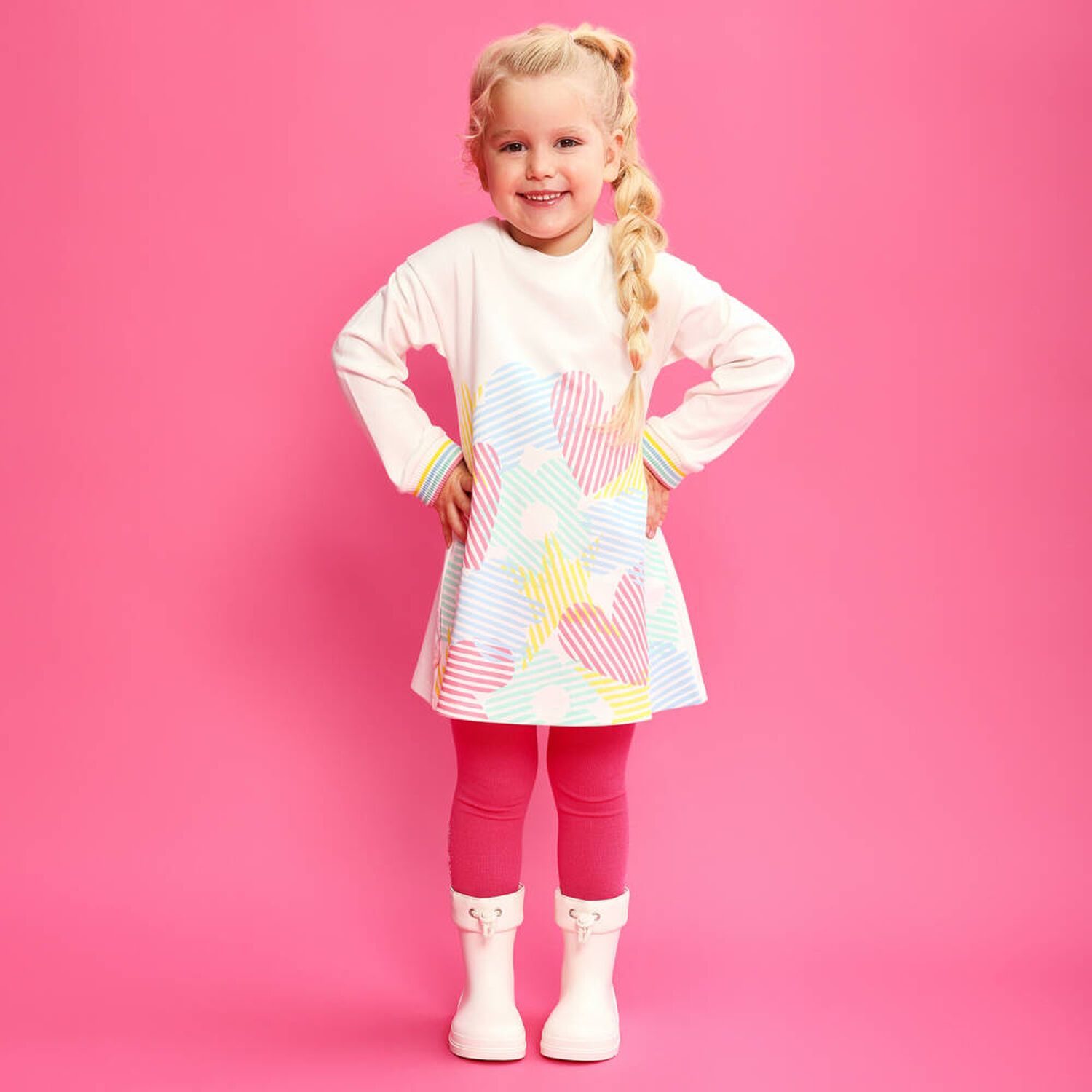 Girls Ivory & Pink Sweatshirt Dress Set, 1, hi-res
