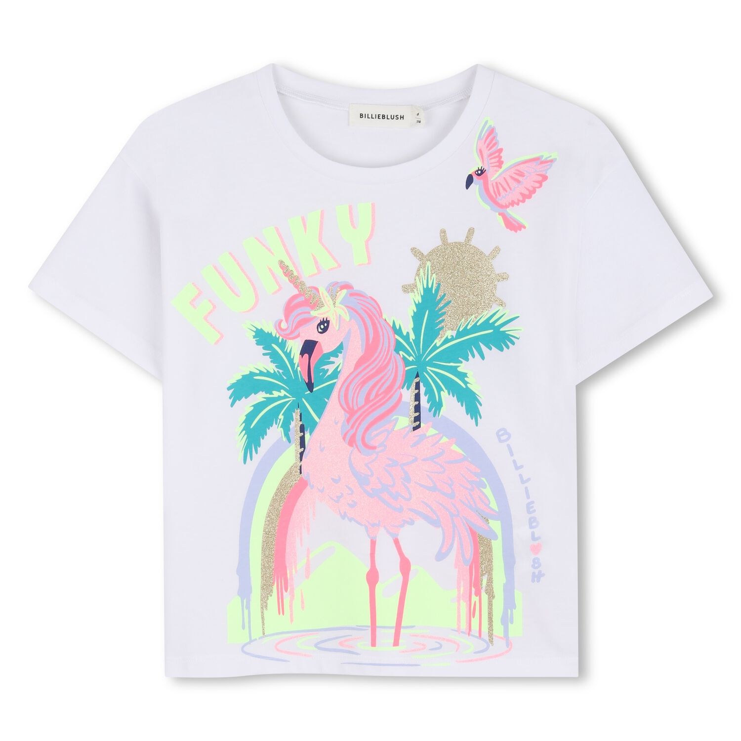 Girls White Pink Unicorn Flamingo T-Shirt, 1, hi-res