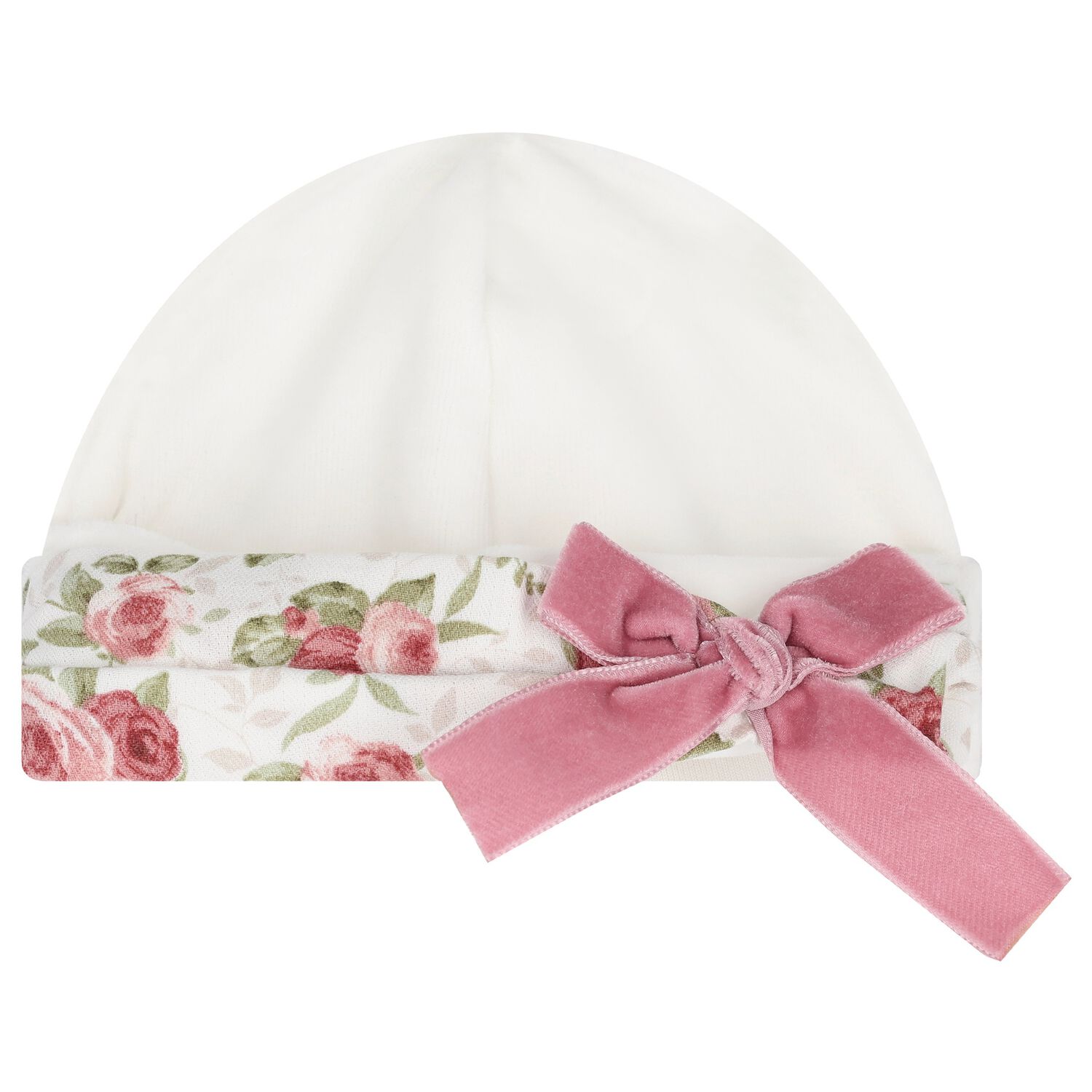 Baby Girls Ivory & Pink Bow Hat, 1, hi-res