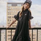 Girls Black Logo Tiered Mesh Dress, 1, hi-res