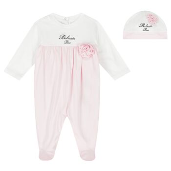 Baby Girls White & Pink Logo Babygrow Gift Set