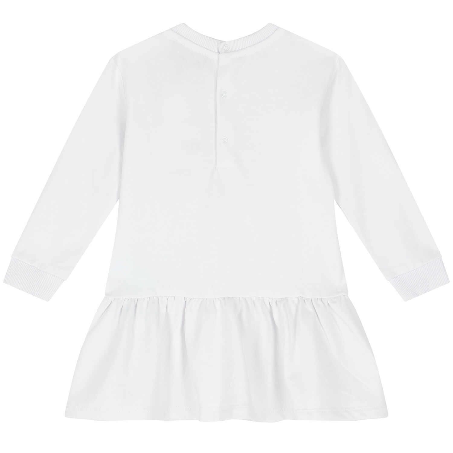 Younger Girls White Teddy Bear Logo Dress, 3, hi-res