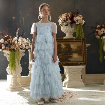Girls Blue Embellished Tulle Dress