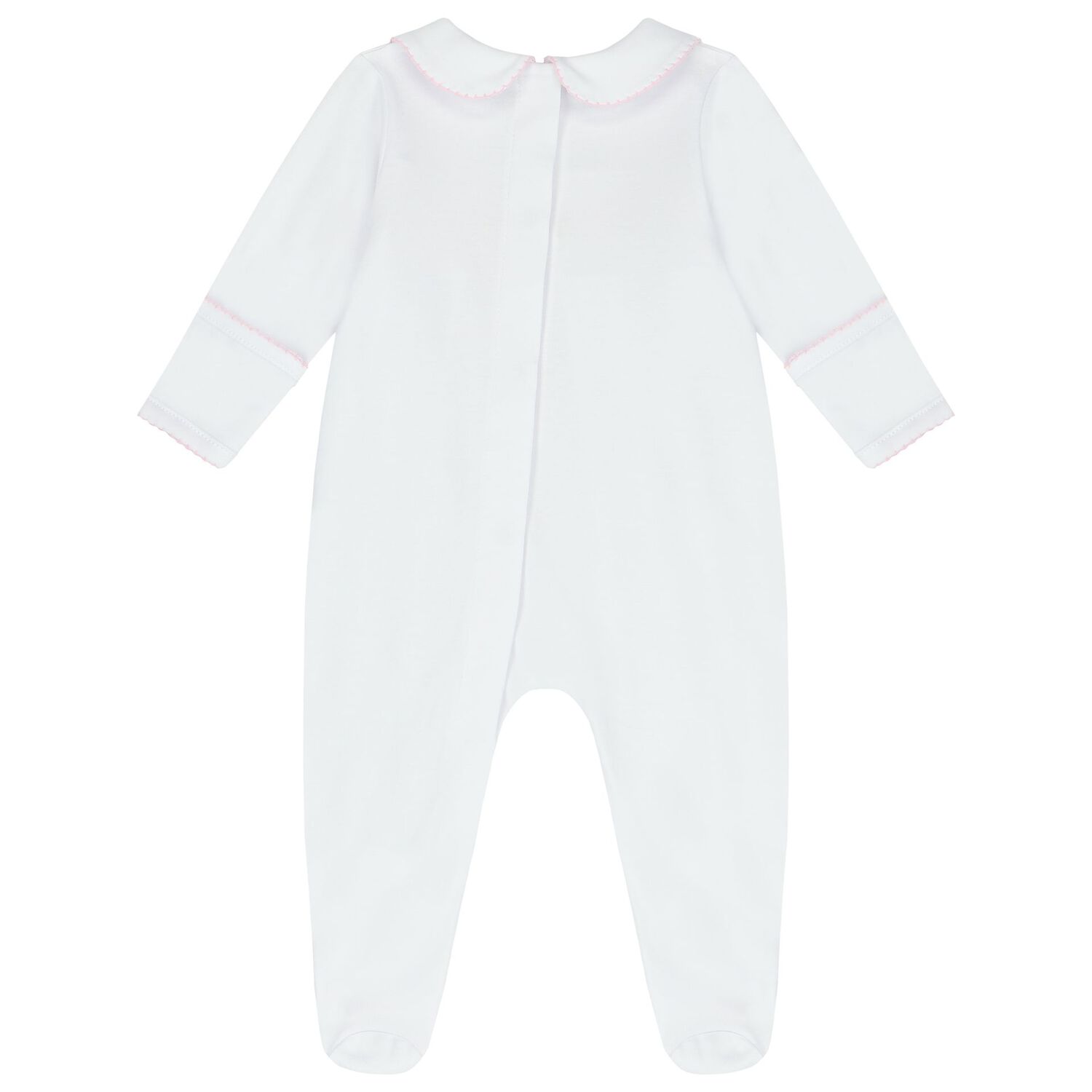 Baby Girls White and Pink Smocked Babygrow, 1, hi-res image number null