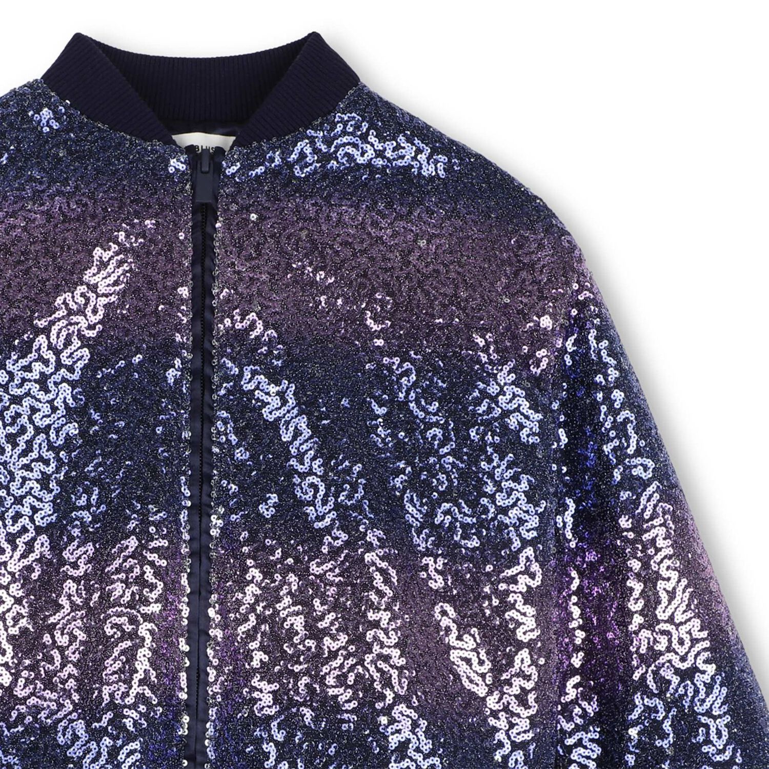 Girls Navy Blue Sequin Zip Up Top, 1, hi-res