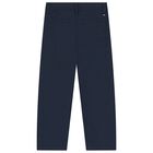 Boys Navy Blue Logo Trousers, 1, hi-res