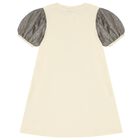 Girls Ivory & Gold Logo Dress, 2, hi-res