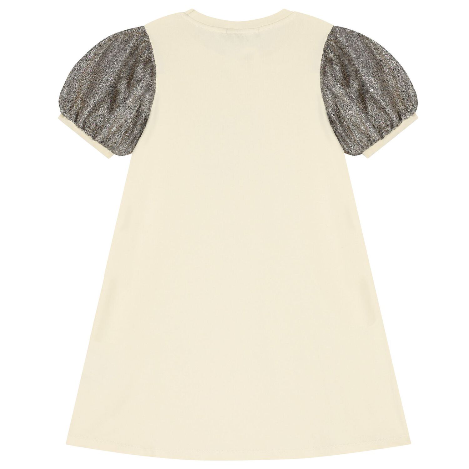 Girls Ivory & Gold Logo Dress, 2, hi-res