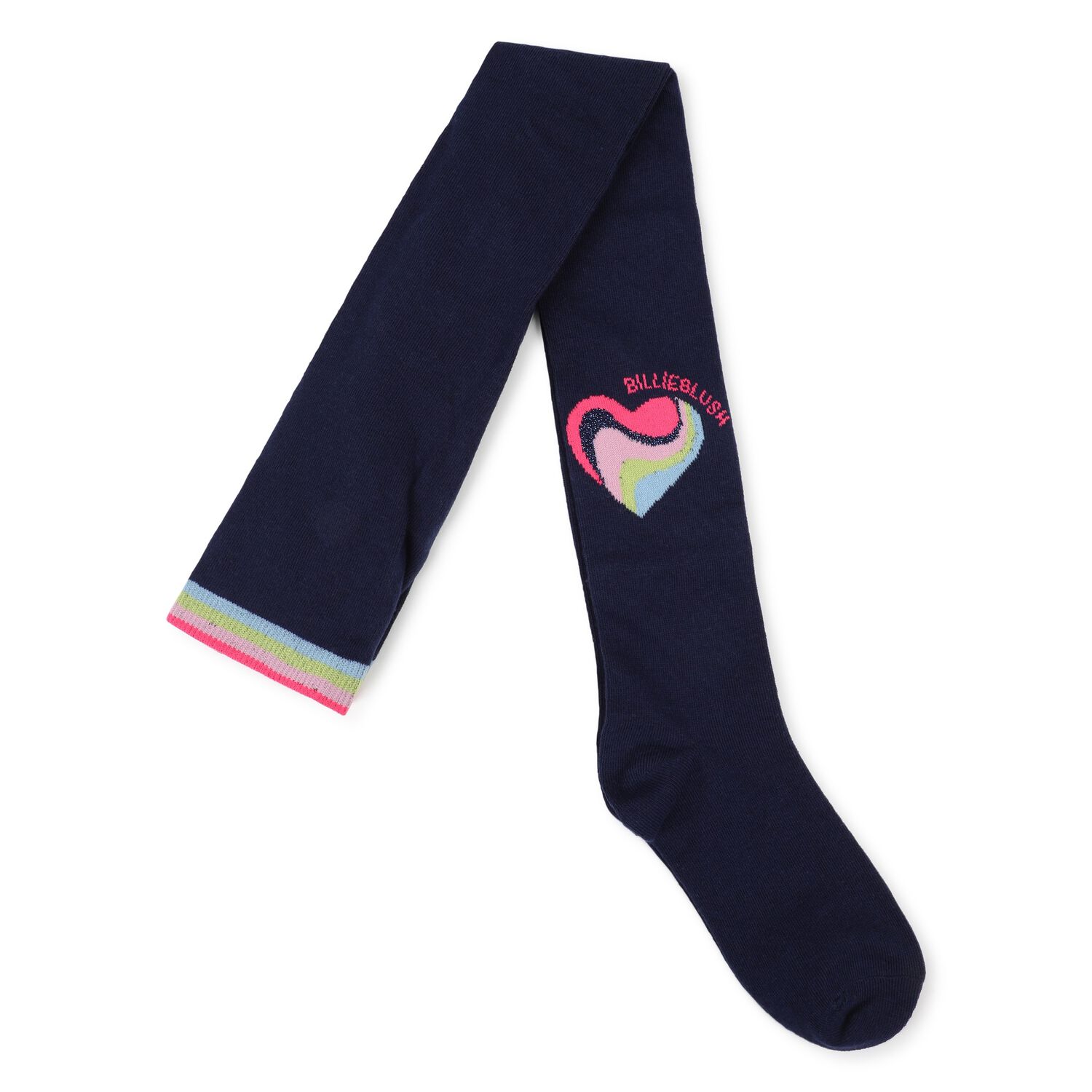 Girls Navy Blue Heart Tights, 2, hi-res