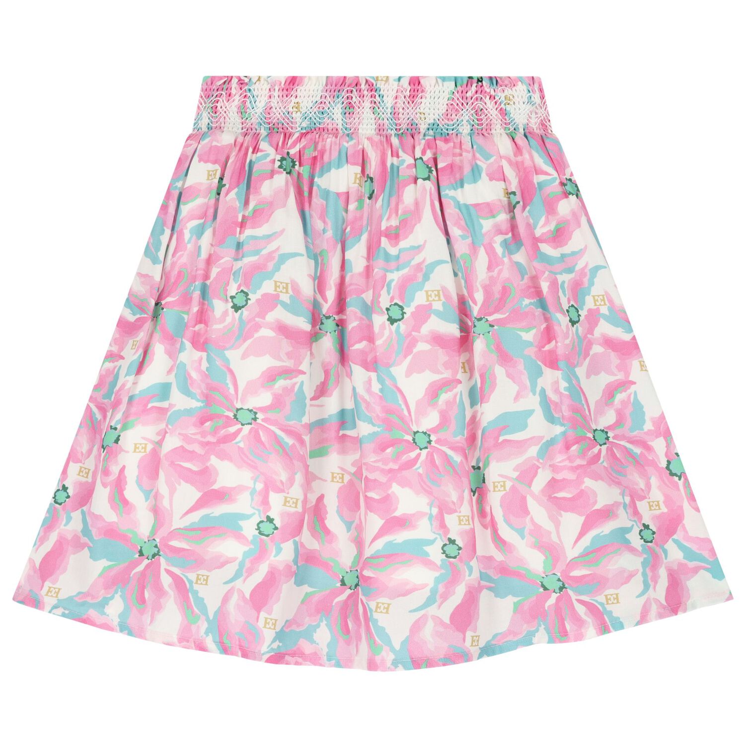 Girls Pink Logo Floral Skirt, 1, hi-res