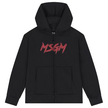 Black Logo Hooded Zip Up Top