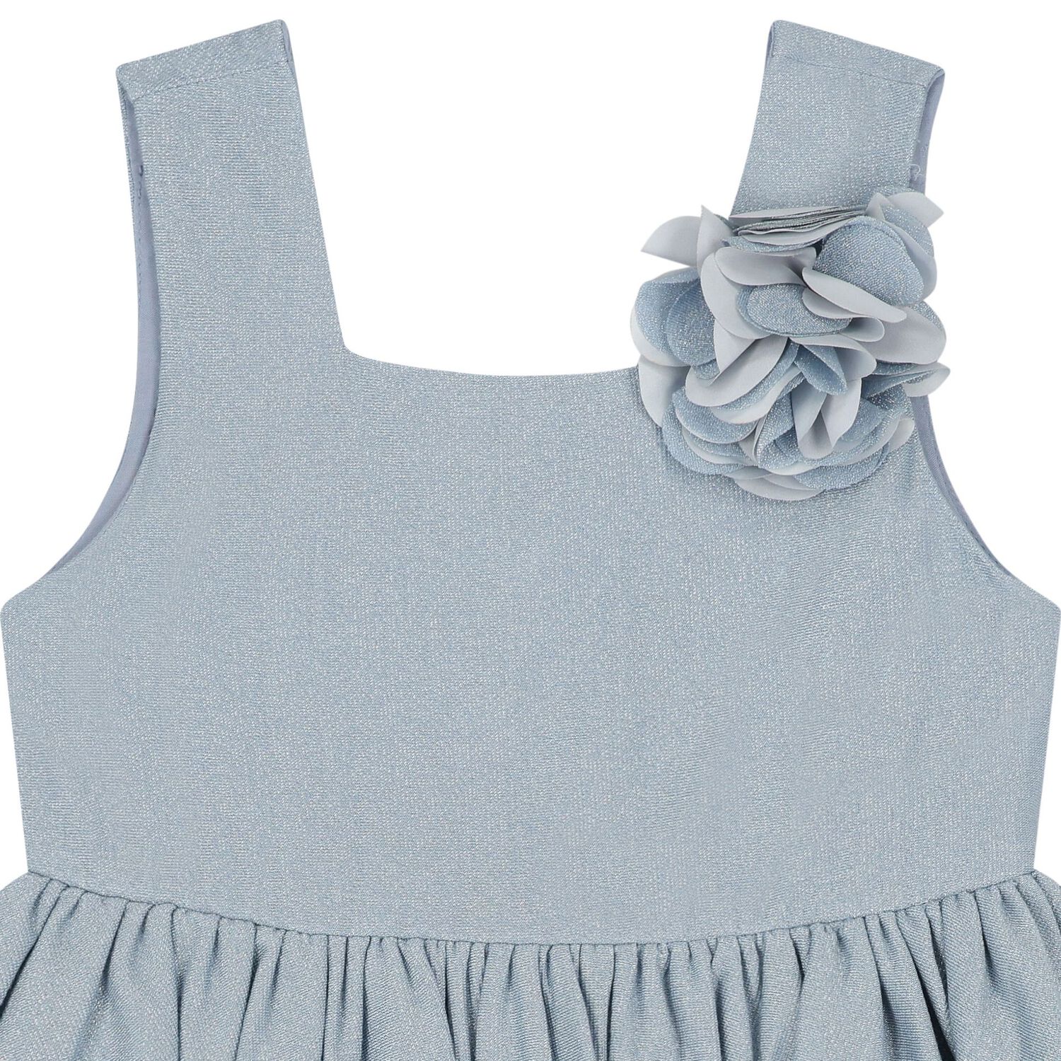 Girls Blue Flower Tiered Dress, 1, hi-res